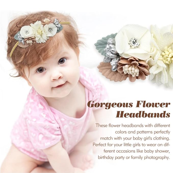 Cinaci 5 Pack Delicate Floral Flower Nylon Headbands Hair Bands Accessories for Baby Girls Newborns Infants Toddlers Kids (5 Pack S5)