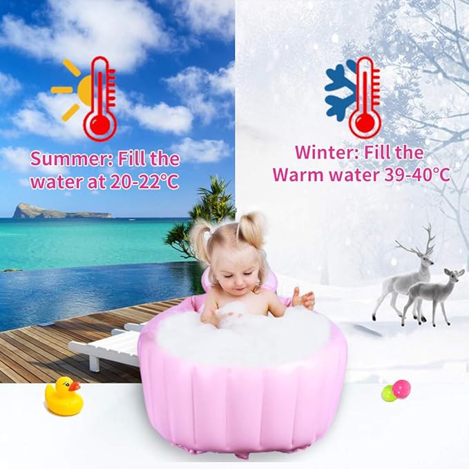 | Inflatable Baby Bathtub,Newborn Bathtub Seat for Infant,Non-Slip Baby Pool for Sitting up,Foldable Toddler Tub Shower,Portable Travel Bath for Kids 0-6 Year (Pink, Animal Print)