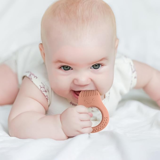 Eascrozn 3 Pack Baby Teething Toys, Food Grade Silicone Teethers for Babies 3-6 6-12 Months, Avocado Shape Baby Teether with Easy to Hold, Teething Relief for Babies, BPA Free