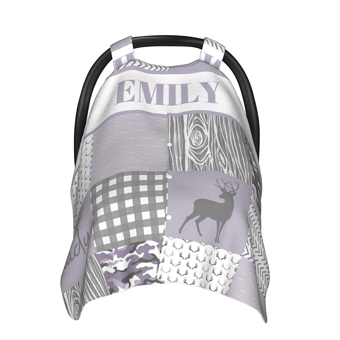 Personalized Baby Car Seat Canopy for Girls, Custom Name Baby Car Seats Covers for Babies, Opening Minky Nursing Breastfeeding Stroller Cover Infant Carseat Canopies for Newborn (Woodland Deer)