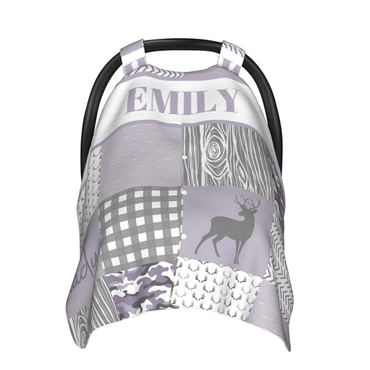 Personalized Baby Car Seat Canopy for Girls, Custom Name Baby Car Seats Covers for Babies, Opening Minky Nursing Breastfeeding Stroller Cover Infant Carseat Canopies for Newborn (Woodland Deer)