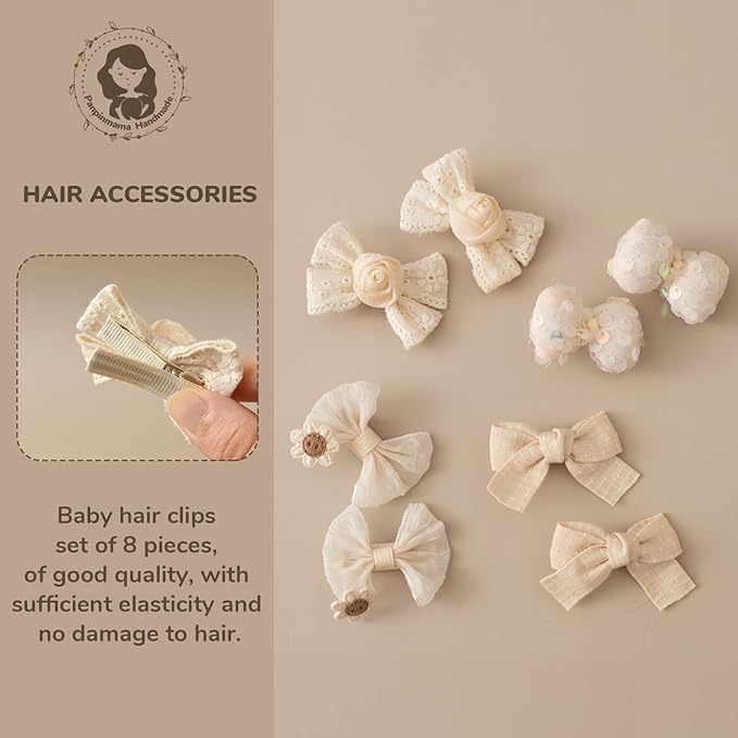 Baby Hair Clips 2'' Toddler Girl Hair Bows Set 8Pcs Fully Covered Barrettes Infant Small Hair Accessories for Newborn, Kids Fine Hair