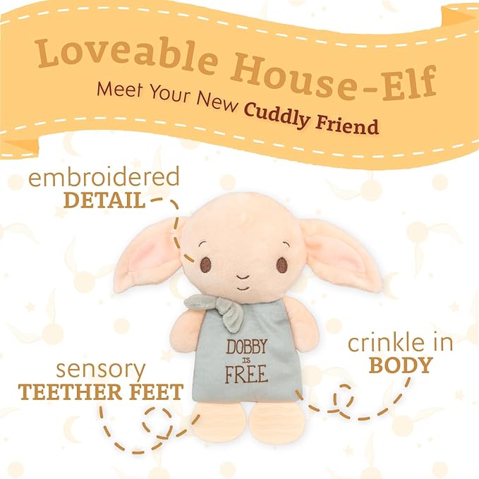 Kids Preferred Harry Potter Dobby Teether Plush Toy Crinkle Cloth for Newborn Baby Boys and Girls 10 inches