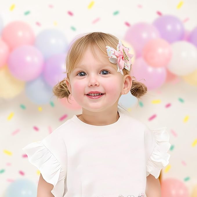 YanJie 1pcs 4'' Baby Hair Bow for 4 Years Old 4th Birthday Outfit Girl Birthday Decorations for Girl Glitter Infants Hair Clips Accessories with Bows