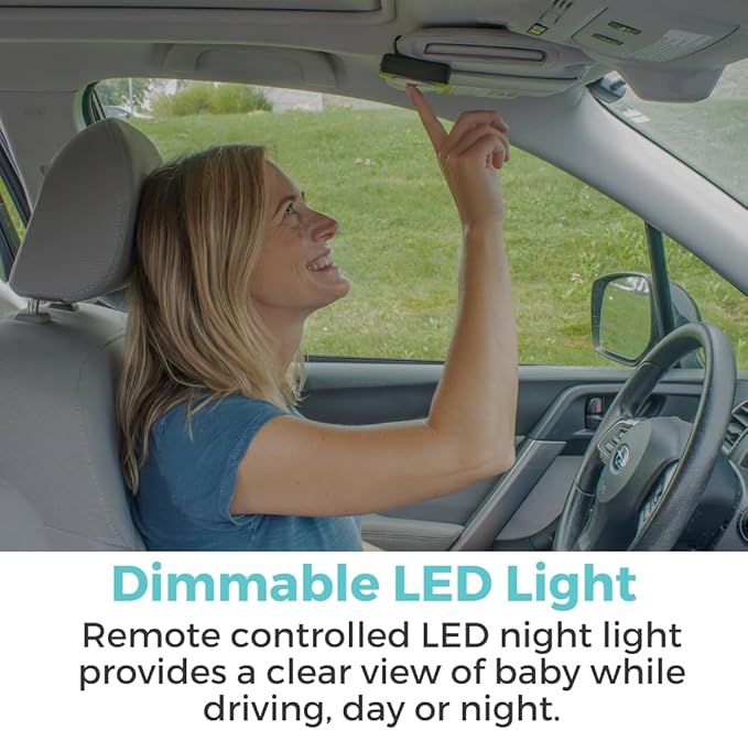 Toddleroo by North States - Deluxe LED Baby Car Mirror with Light: Rear Facing Car Seat Mirror for Baby - Wide View & Shatterproof - Black