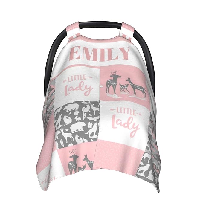 Personalized Baby Car Seat Canopy for Babies with Name, Custom Car Seat Covers for Girls, Infant Opening Minky Nursing Breastfeeding Stroller Cover Carseat Canopies for Newborn (Hunting Theme)