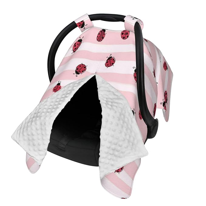 KiuLoam Cute Ladybug On Stripe Baby Car Seat Canopy, Nursing Cover for Mom Breastfeeding Scarf, Infant Car Seat Cover/Multiuse Baby Stroller Covers for Babies Boys Girls