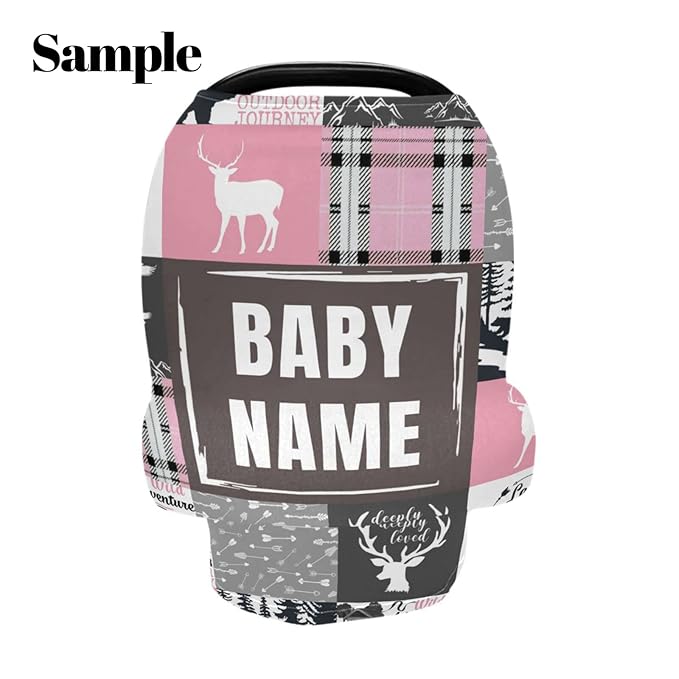 Personalized Baby Car Seat Covers with Name, Custom Nursing Cover Breastfeeding for Babies, Carseat Canopy for Girls, Infant Stroller Cover, Breathable Carseats Cover(Pink Woodland)