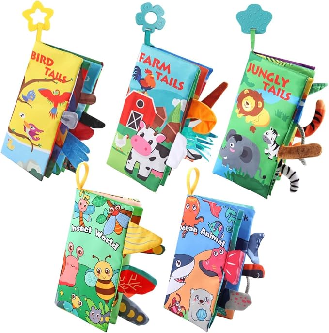 Baby Cloth Book Toys with Tails, Stroller Soft Toys for Infant Baby 0-18 Months (Flying Animals)