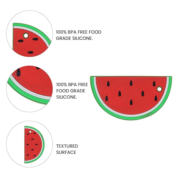 Cute Animal Baby Food Grade Silicone Teether Toy with One Piece Design Pacifier Clip Holder,Teething Pain Relief Toys Gift Set for 3 Months+ Boys and Girls,Freezer Safe,BPA Free (Watermelon)