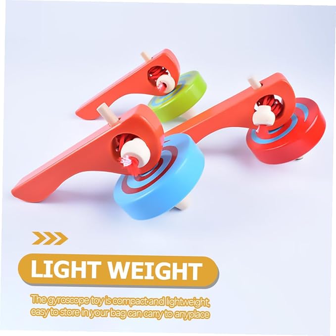 3pcs Wooden Gyroscope with Handle and Pull String for Lightweight Spinning Tops for Fine Motor Skill Development and Coordination Random Color