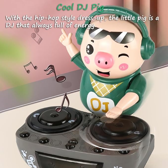 Miracland DJ Pig - Funny Musical Toy for Toddlers, Scratch DJing Dancing Piggy With Dynamic Music and Colorful Lights