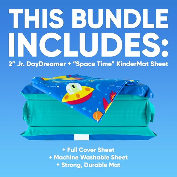 KinderMat 2" Jr. Daydreamer 2" x 19" x 44", 2 inches Thick, 4-Section Rest Mat, Blue/Teal, Great for School, Daycare, Travel, and Home, 100% Made in USA