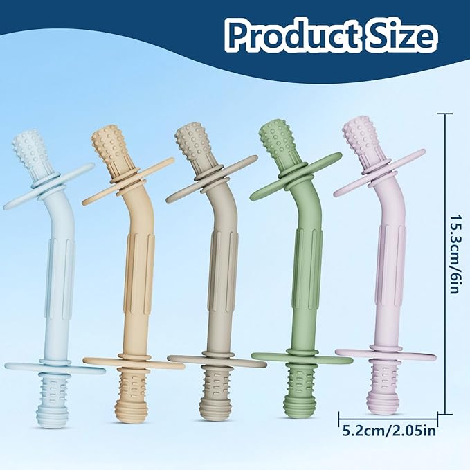 Teething Toys for Babies 36+ Months, 5 Pack Silicone Teething Straws,Soft Chewable Sensory Aid for Molar Discomfort, Infant Oral Development