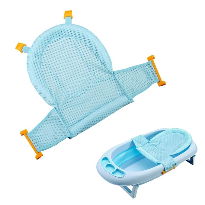 Bath Seat for Baby, Infant Bathing Seat Support Mat, Adjustable Comfortable Non-Slip Baby Shower Net Bathtub Sit Up Mesh, Bath Tub Baby Bath Cushion for Newborn - Blue (No Bathtub)
