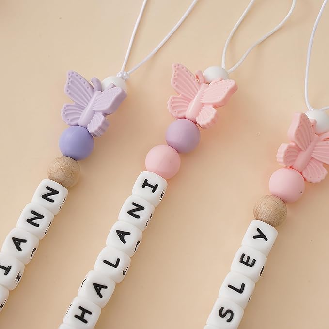 Personalized Pacifier Clip with Name Custom Pacifier Holder with Name Newborn Baby Gift Sets (Butterfly)