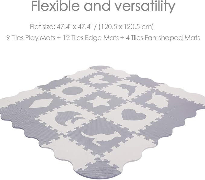 SUPERJARE 25 Pieces Baby Play Mat, Thick Interlocking Foam Floor Tiles with 9 Patterns, Non Toxic Crawling Mat for Playroom & Nursery, Neutral Color for Infants, Baby & Toddler