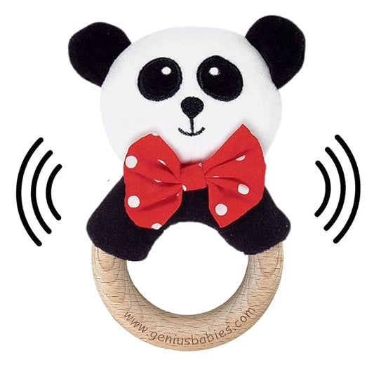 Baby Rattle in High Contrast Colors, Baby Rattles & Plush Rings with Cute Panda Plush, 5", Wooden Infant Toy, Perfect Size for Small Hands, Teach Grasping, Nontoxic, 0-3 Months Newborn, Infant Toys
