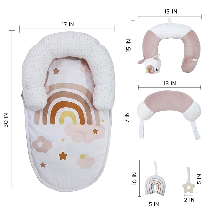 Aila+Aiden 2-in-1 Tummy Time Mat and Seated Support with Two Toys – for Newborns and Babies – Includes Detachable Cushion for Supervised Play & Head/Neck Development (Blush)