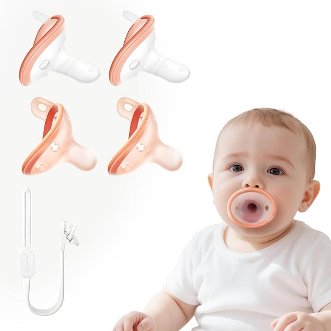 Garkoko Baby Pacifier Set with Clip, 4-Pack Soothing Infant Pacifiers, Non-Contact Shield, BPA-Free Food-Grade Silicone