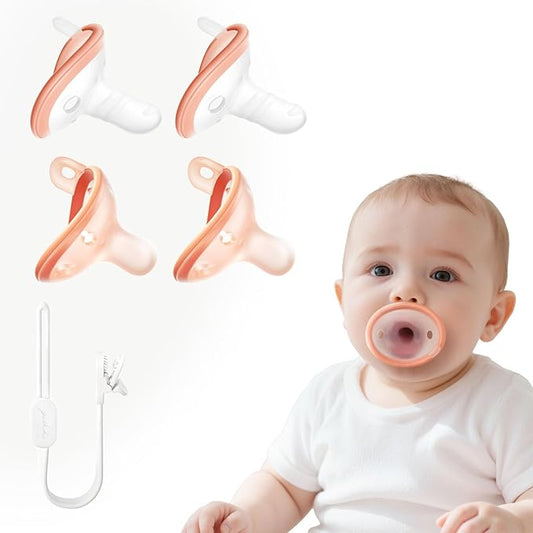 Garkoko Baby Pacifier Set with Clip, 4-Pack Soothing Infant Pacifiers, Non-Contact Shield, BPA-Free Food-Grade Silicone