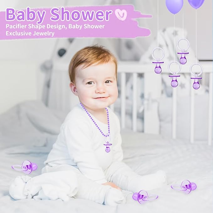 36 Pieces Acrylic Pacifiers for Baby Shower Games Girl, 2.5'' Baby Shower Pacifiers, Bulk Pacifier for Hunt Games, Gender Reveal Table Scatter, Party Favors Decoration(Purple)