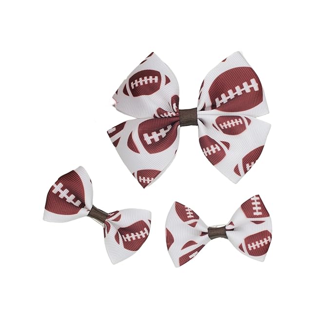BBTDIN Baby Football Hair Bow Clips Girl Football Bows Baby Football Hair Clips Bow BBG19 (3 Pcs-F2)