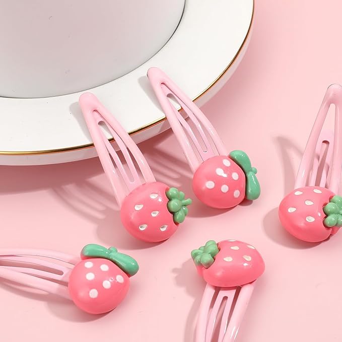 Strawberry Snap Clips Baby Girls Fruit Hair Bow Clips Strawberry Hair Ring Tie BBW24 (5 Pcs-B2)