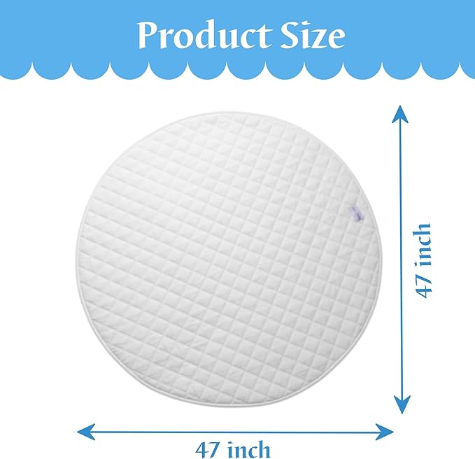 Baby Playmat 47x47 inch | Soft Linen Cotton, Non-Slip & Foldable | Washable Indoor Outdoor Mat for Infants & Toddlers with Carry Bag (Round) (Ivory Cloud)