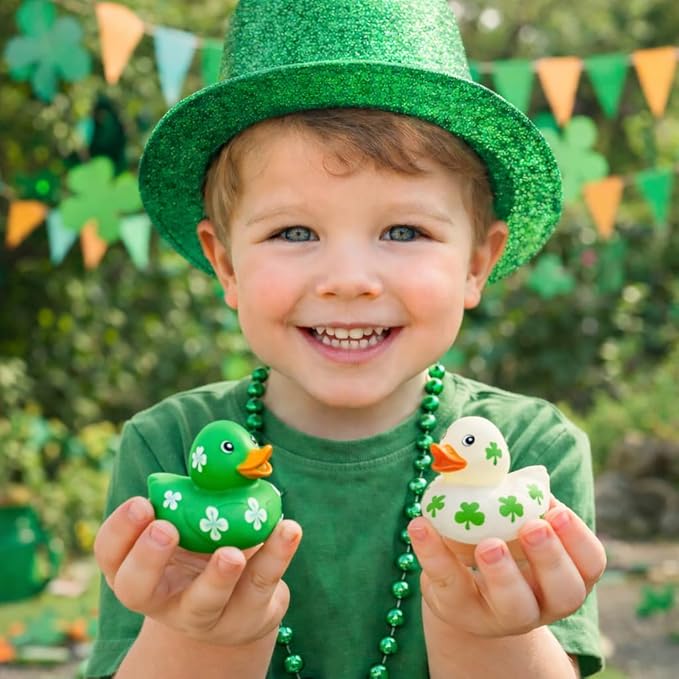 24 Pack St Patricks Day Rubber Ducks - 2 inch Shamrock Rubber Duckies Bulk - Saint Pattys Day Irish Gifts for Adults Kids Party Favors Accessories, Jeep Ducking