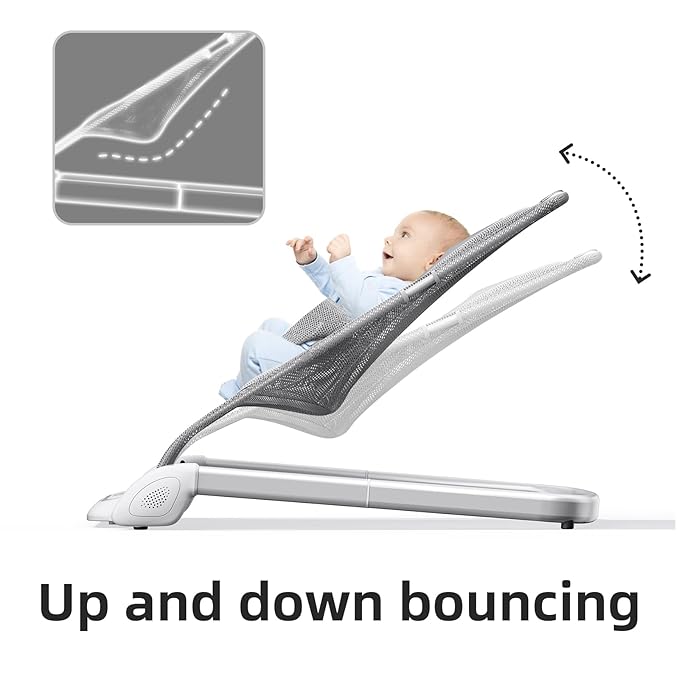 Derson Baby Bouncer, Portable Baby Bouncer Seat for Babies 0-6 Months, Infant Bouncer Chair Newborn with 8 Soothing Music, Foldable, Natural Vibrations (Gray)