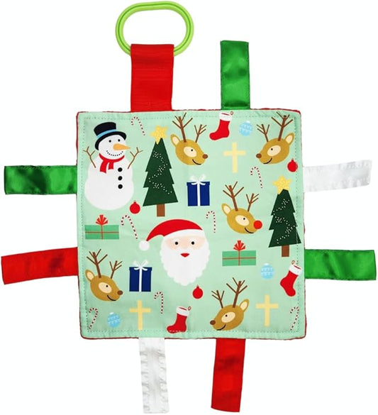 Baby Jack & Co 8x8” Baby's First Christmas, Stocking Stuffer, Santa Gift, Rudolph Red Nose Lovey Tag Toy - Crinkle Toy for Developing 5 Senses - Soother - Travel Gift - BPA Free w/Stroller Clip