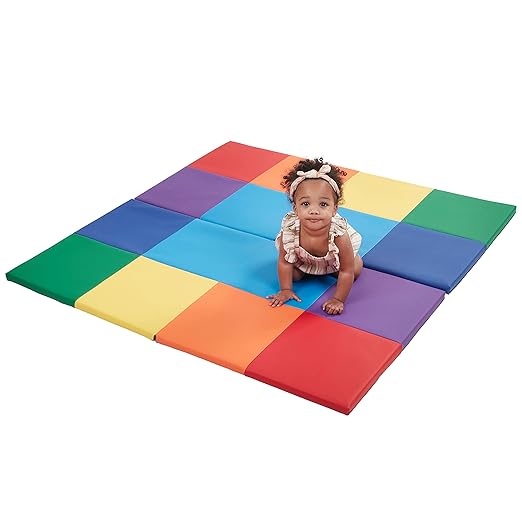 SoftZone Activity Play Mat, Colorful Tummy Time Folding Foam Mat, Assorted Square