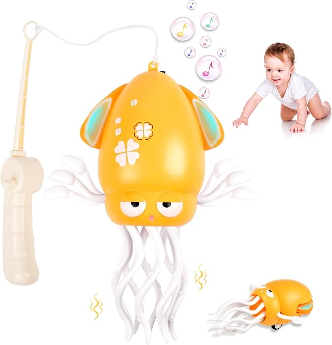 Baby Dancing Octopus Toy for 1 2 3 Year Old Boy Girl, Magical Musical Squid & Infant Tummy Time Toy, USB Rechargeable Crawling Baby Squid Toys for Walking Toddlers Interactive Gift