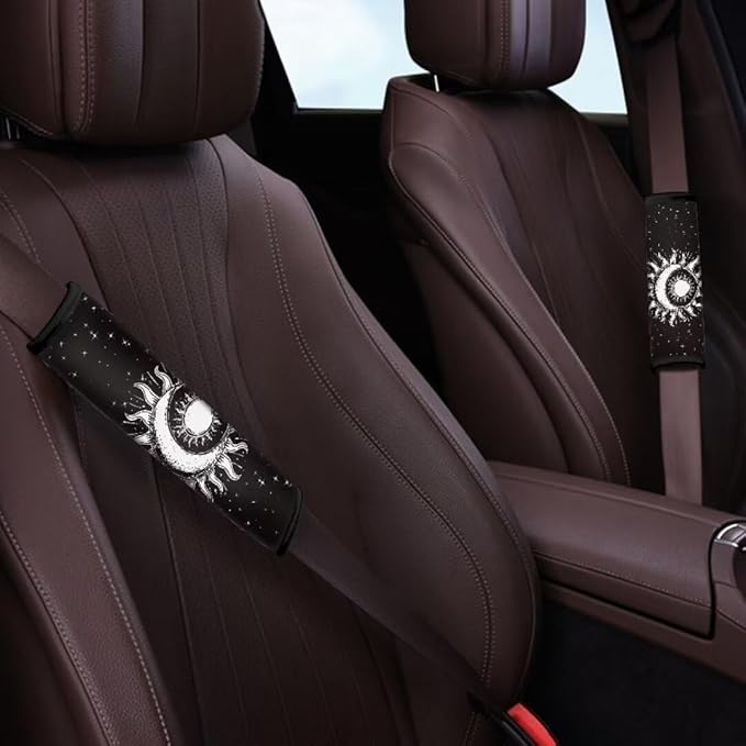 Sun Moon Print Seat Belt Cover for Women Soft Car Seat Belt Pad Cover for Adults Kids 2 Packs Universal Size