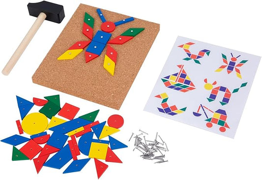 Adena Montessori Hammer and Nail Toys Wooden Pegboard Puzzle for 4-6 Year Olds