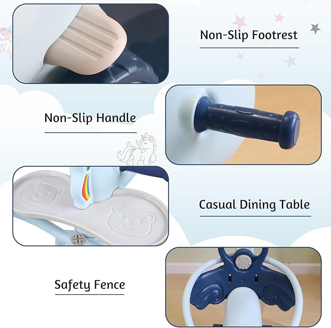 Ancaixin 4 in 1 Rocking Horse Ages 1-3, Baby Rocking Toy Birthday Gift for Toddlers 1-3 Years Old, Balance Bike Ride On Toys with Push Handle, Backrest and Balance Board for Baby Girl and Boy, Blue