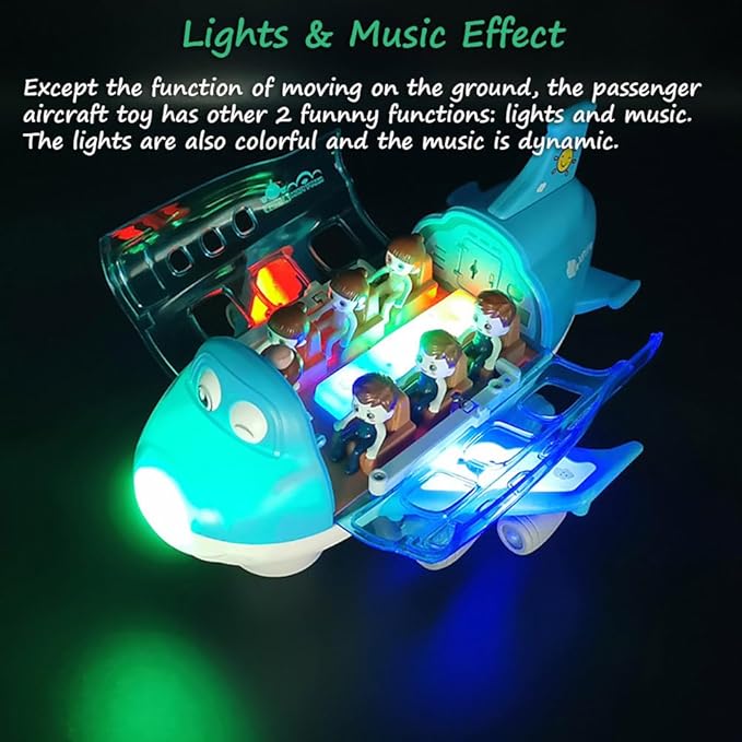 Miracland Airliner Musical Model, 360 Rotating Passenger Jet with Lights & Music, Universal Wheels, 1 Air Hostess & 2 Passingengers (Pink)