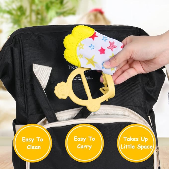 Vicloon Silicone Teething Mitt, 2Pcs Baby Teething Mitten with Adjustable Strap, Crinkle Sound and Textured, Self Soothing Baby Chew Toys for 0-6 Month Infants