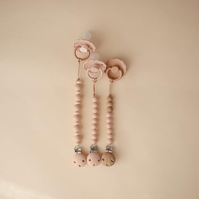 mushie 100% Silicone Baby Pacifier Clip BPA Free | Luna (Blush)