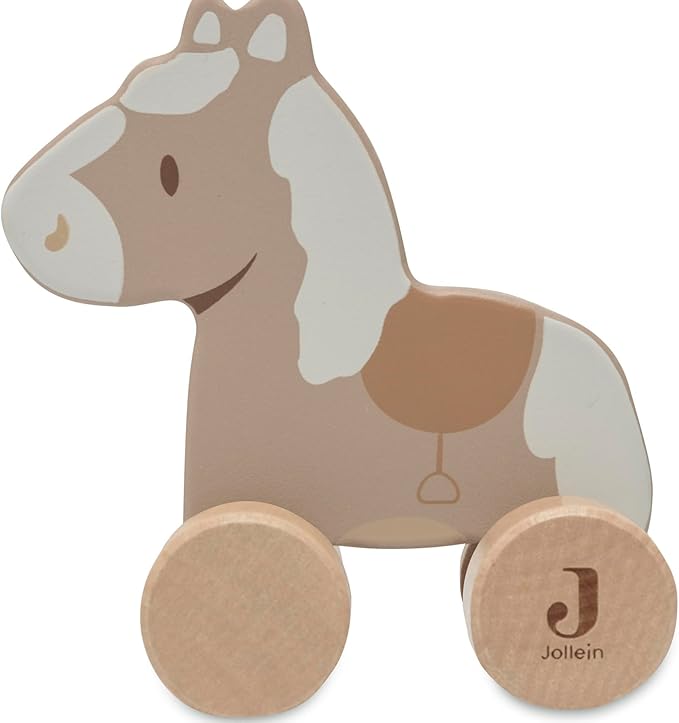 Jollein 112-001-67103 Wooden Toy with Wheels, Horse