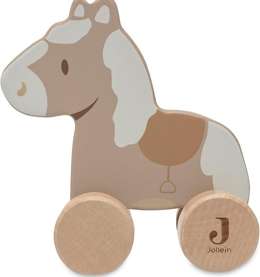 Jollein 112-001-67103 Wooden Toy with Wheels, Horse