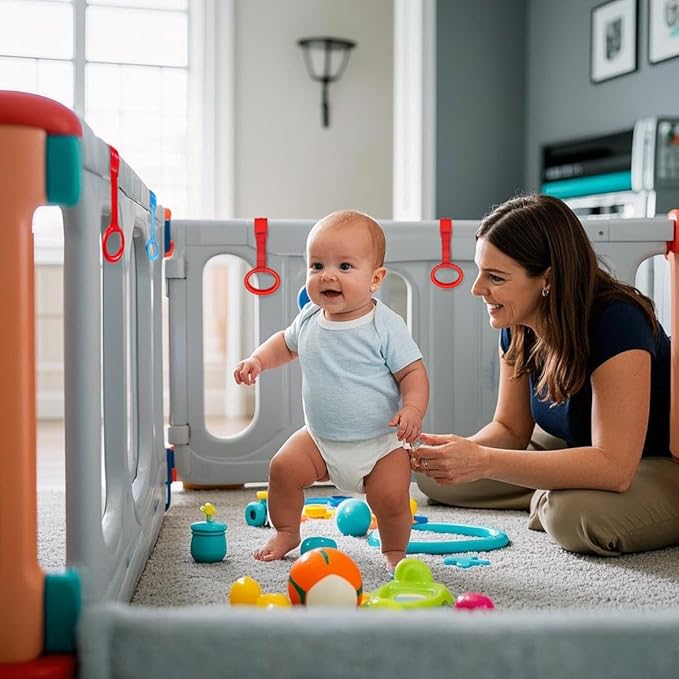 Baby Pull up Rings，Baby Toddler Walking Assistant Pull up Ring，playpen Pull up Rings，Strengthen Muscles,Perfect for Early Standing Practice, Boost Baby's First Steps!8PCS 4Colors