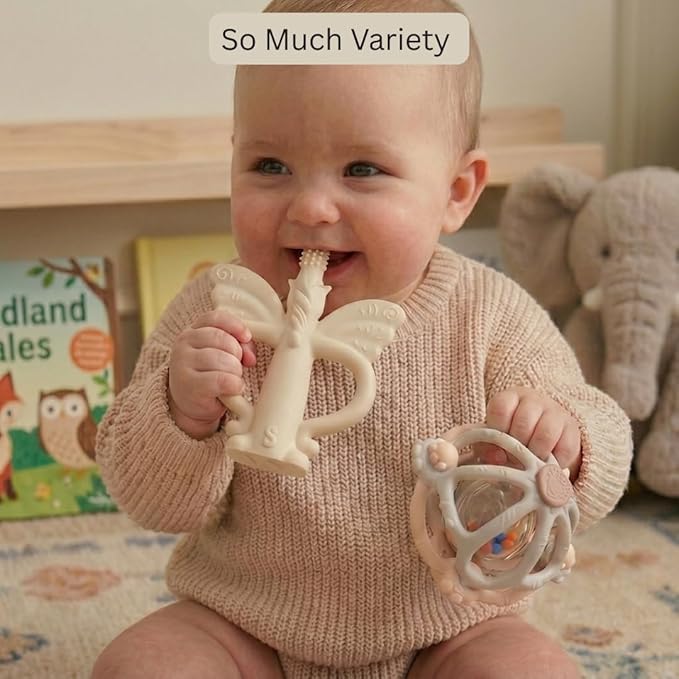 Silicone Teething Toys & Baby Sensory Toys | Rattle Ball & Unicorn Teether Set | Infant Teething Ball & Chew Toy for Babies | Teeth Tamer Car Seat & Crib Toys | Essential Baby Toys 0-36 Months