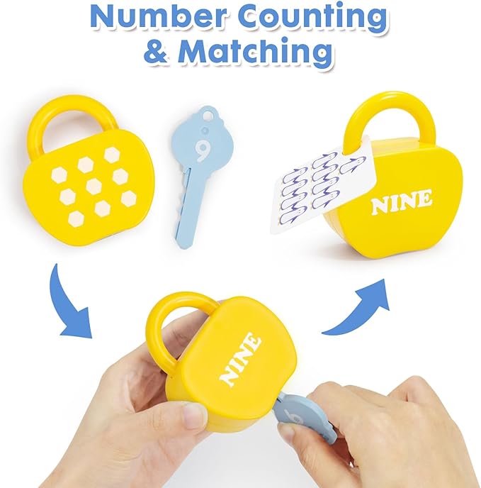 10 Sets Lock and Key Sensory Toy, Number Counting & Matching Math Games, Preschool Learning Activities, Educational Montessori Toddlers Toys for 3 Year Old