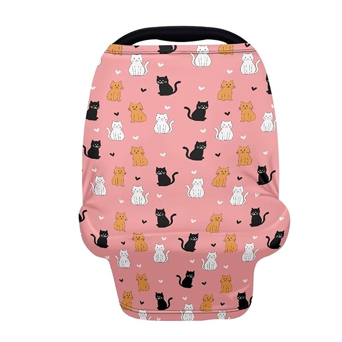 Forchrinse Cartoon Cat Print Baby Car Seat Canopy for Boys Girls -Soft Nursing Breastfeeding Cover Stroller Cover Baby Car Seat Cover for Cat’s Lover