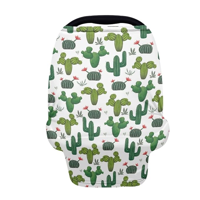 KIDVOVOU Car Seat Covers Canopy Cover - Multi-use Cover Carseat Canopy, Green Catcus Print Breathable Breastfeeding Cover, Car Seat Covers for Babies