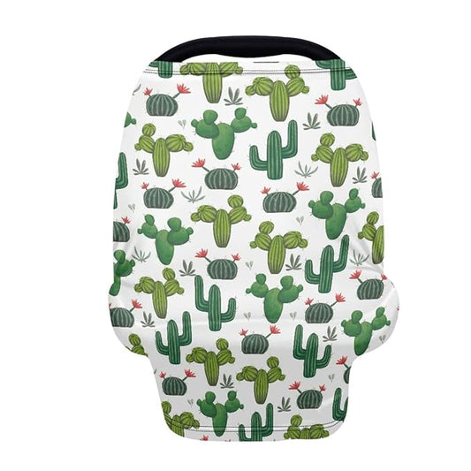 KIDVOVOU Car Seat Covers Canopy Cover - Multi-use Cover Carseat Canopy, Green Catcus Print Breathable Breastfeeding Cover, Car Seat Covers for Babies