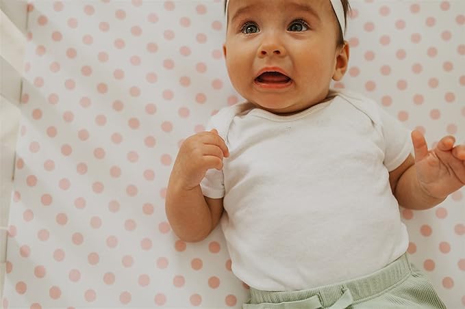 NODNAL CO. 3 Fitted Pink Mini Crib Pack n Play Playard Portable Crib Sheets Set - 100% Oeko-TEX Cotton Baby Girl Nursery Bedding - Chevron, Polka Dot, & Stripe Travel Pack and Play Playpen Sheet