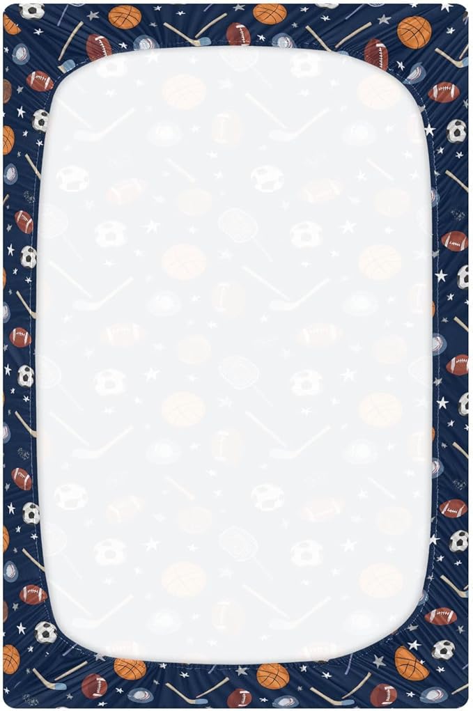 Baby Crib Sheet Team Sports Crib Mattress for Boys and Girls Playard Sheet Soft Breathable Fitted Baby Mattress Cover 52x28in